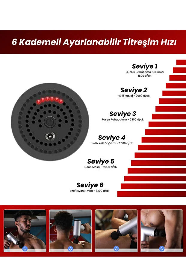 Darbeli Titreşimli Şarjlı Sporcu Masaj Tabancası Masaj Aleti Kas Rahatlatıcı